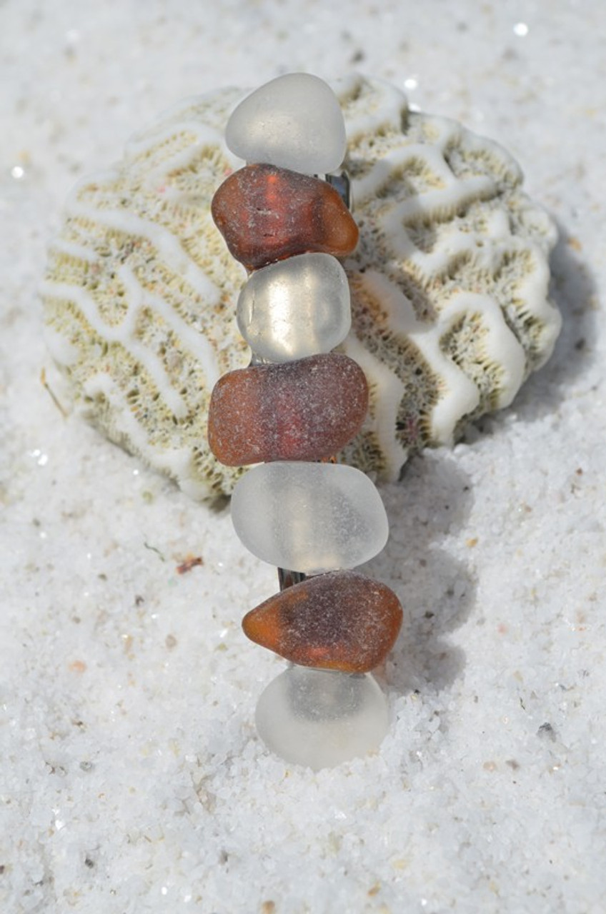 Surf Tumbled Brown and Frosted Sea Glass French Barrette - 60 mm - Made to Order