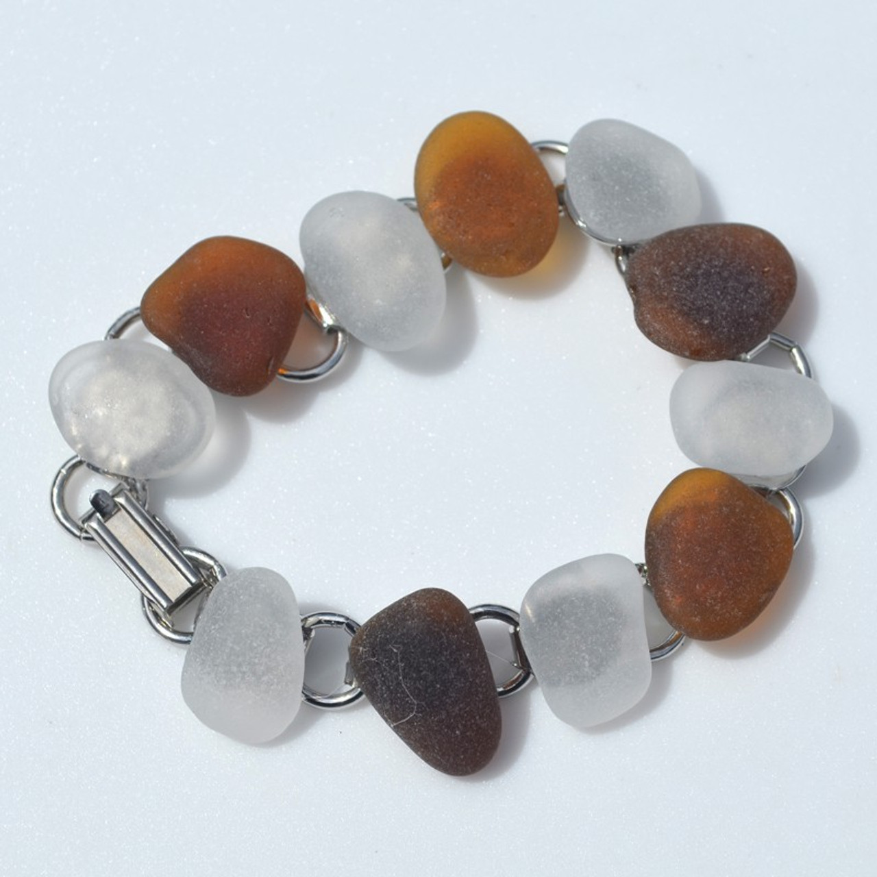 White and Brown Sea Glass Bracelet