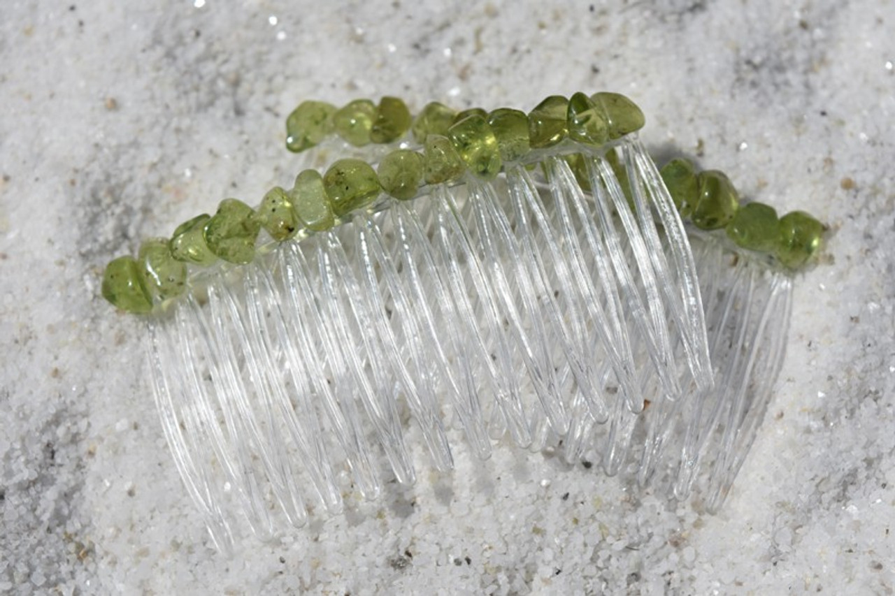 Tumbled Peridot Stone Hair Combs