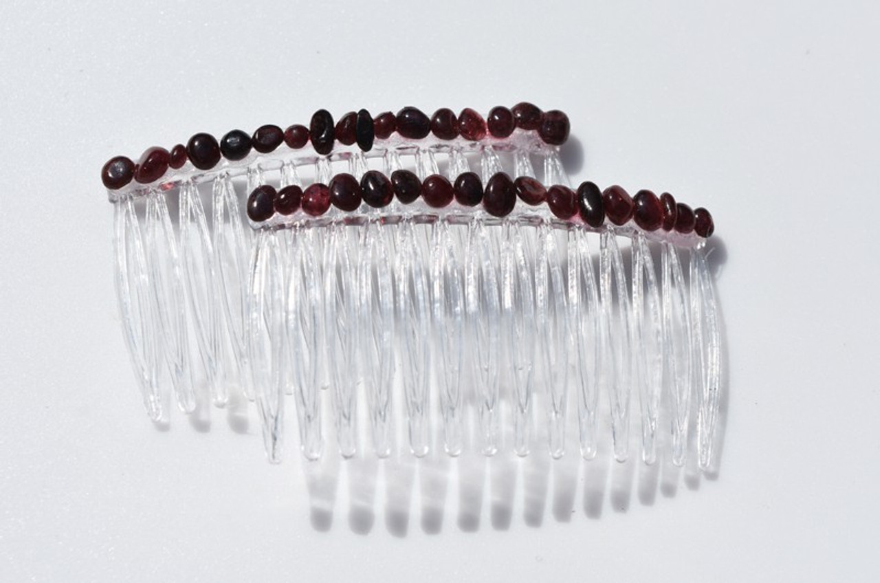 Tumbled Garnet Stone Hair Combs