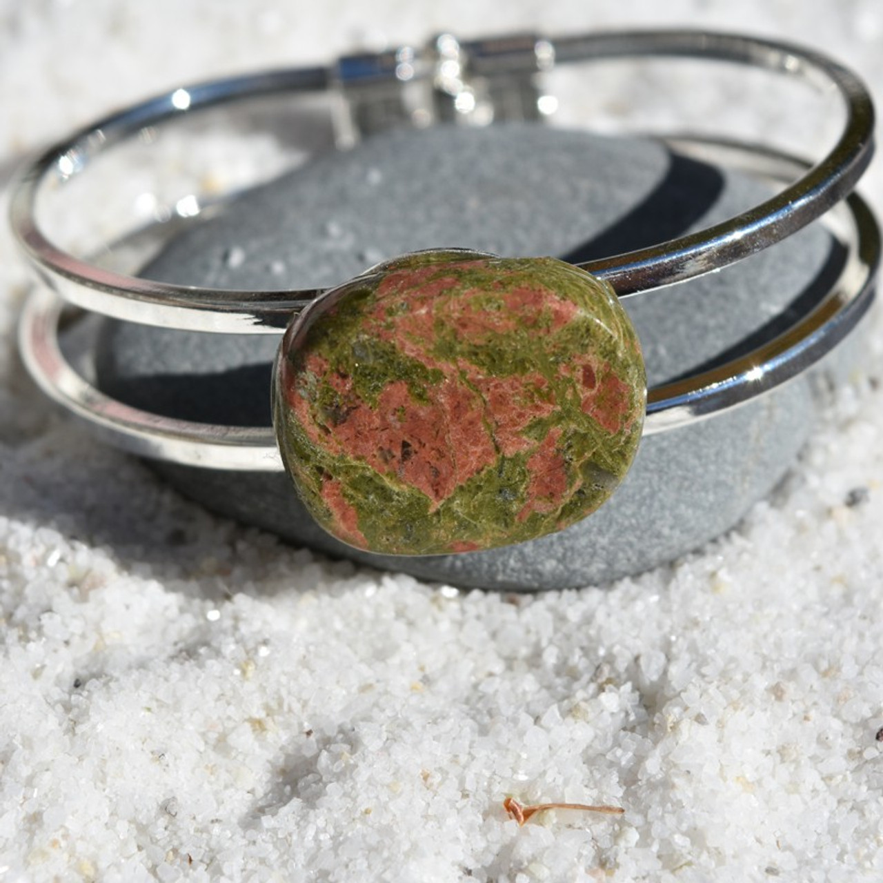 Unakite Jasper Palm Stone Bracelet