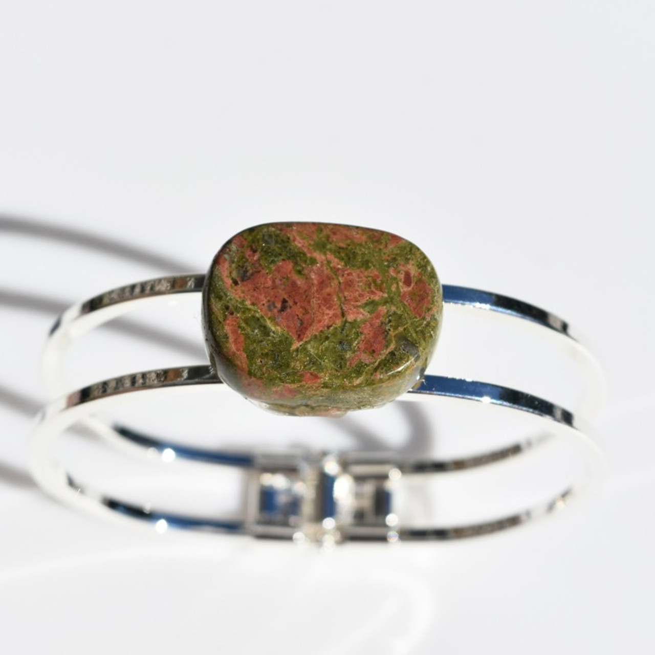 Unakite Jasper Palm Stone Cuff Bracelet