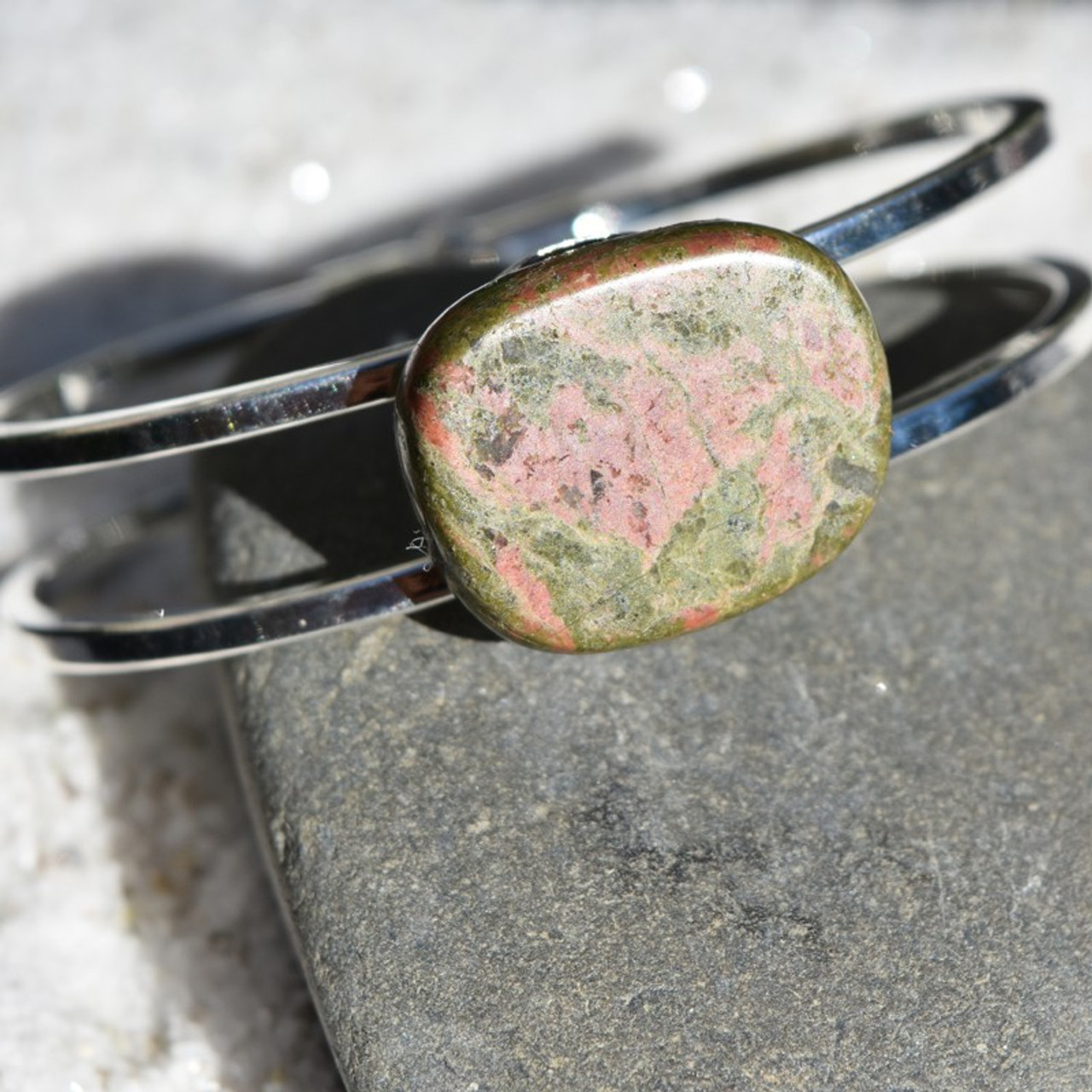 Unakite Jasper Palm Stone Bracelet