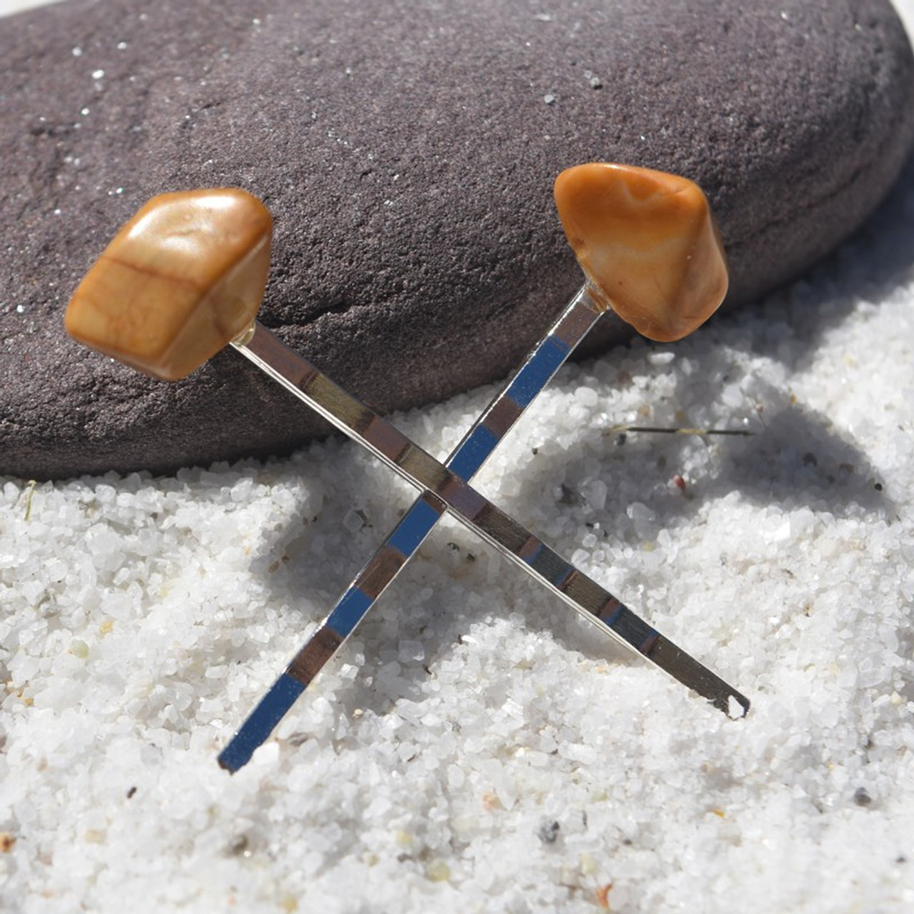 Yellow Jasper Stone Hair Pins