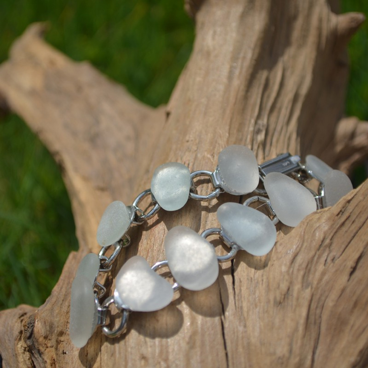 Genuine Surf Tumbled Frosted White Sea Glass Bracelet - 3 Size Options - Made to Order