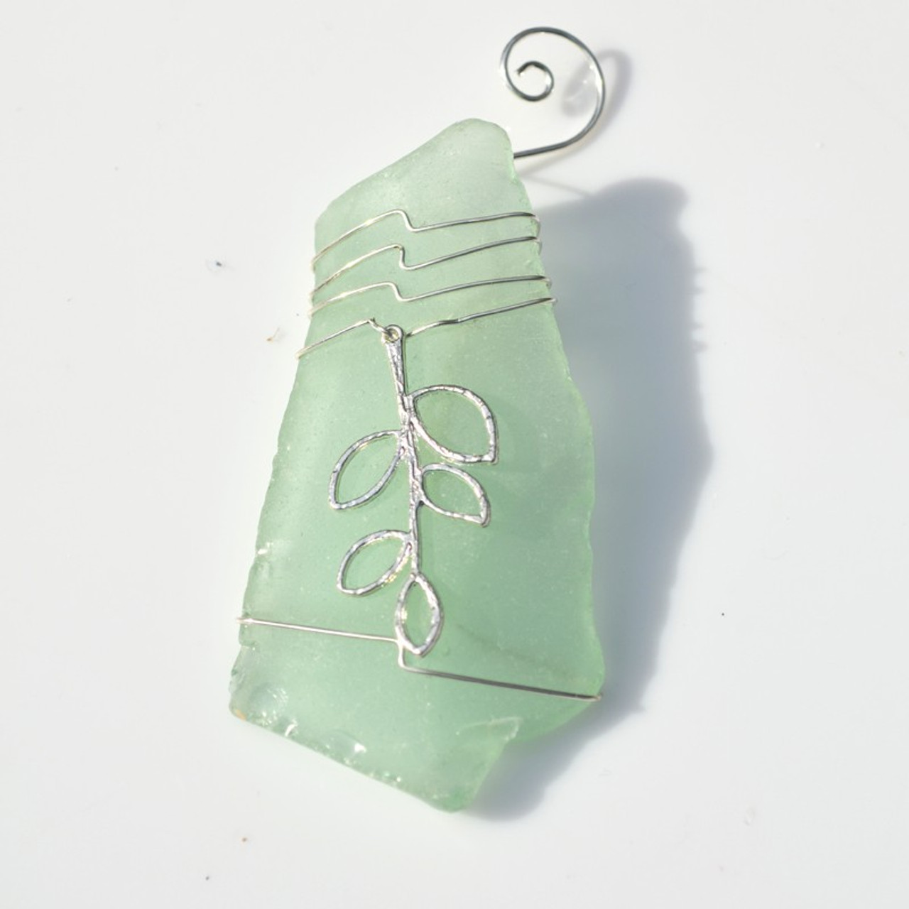 Surf Tumbled Sea Glass Olive Branch Ornament - Choose Your Color Sea Glass Frosted, Green, and Brown - Made to Order