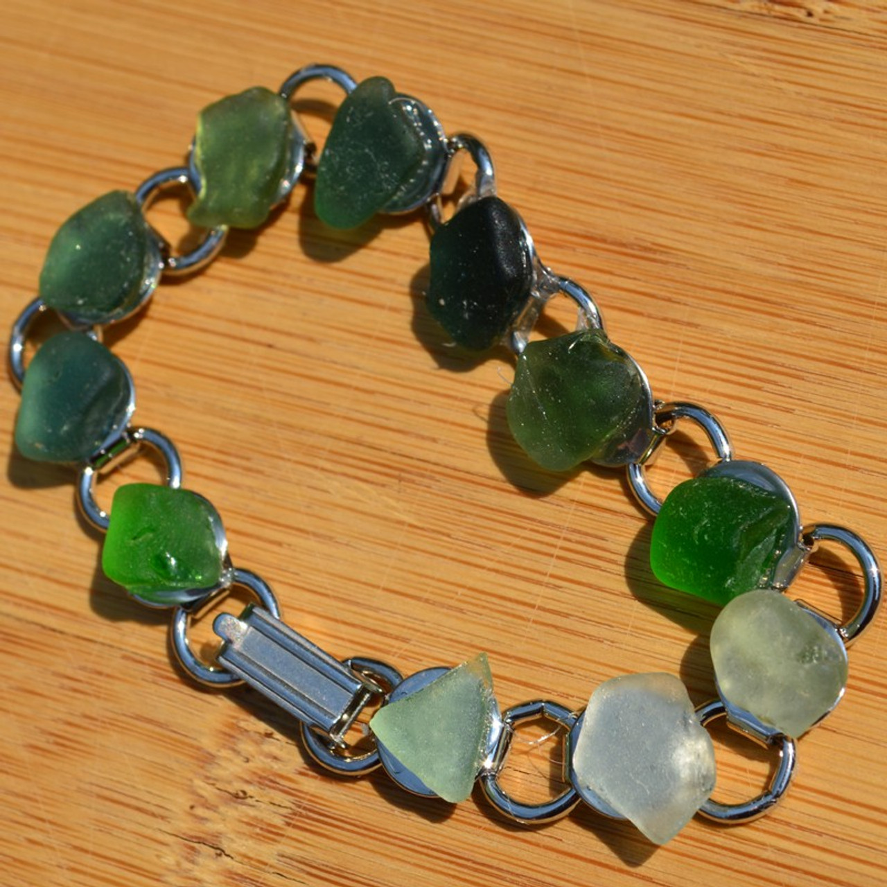 Green Sea Glass Charm Bracelet