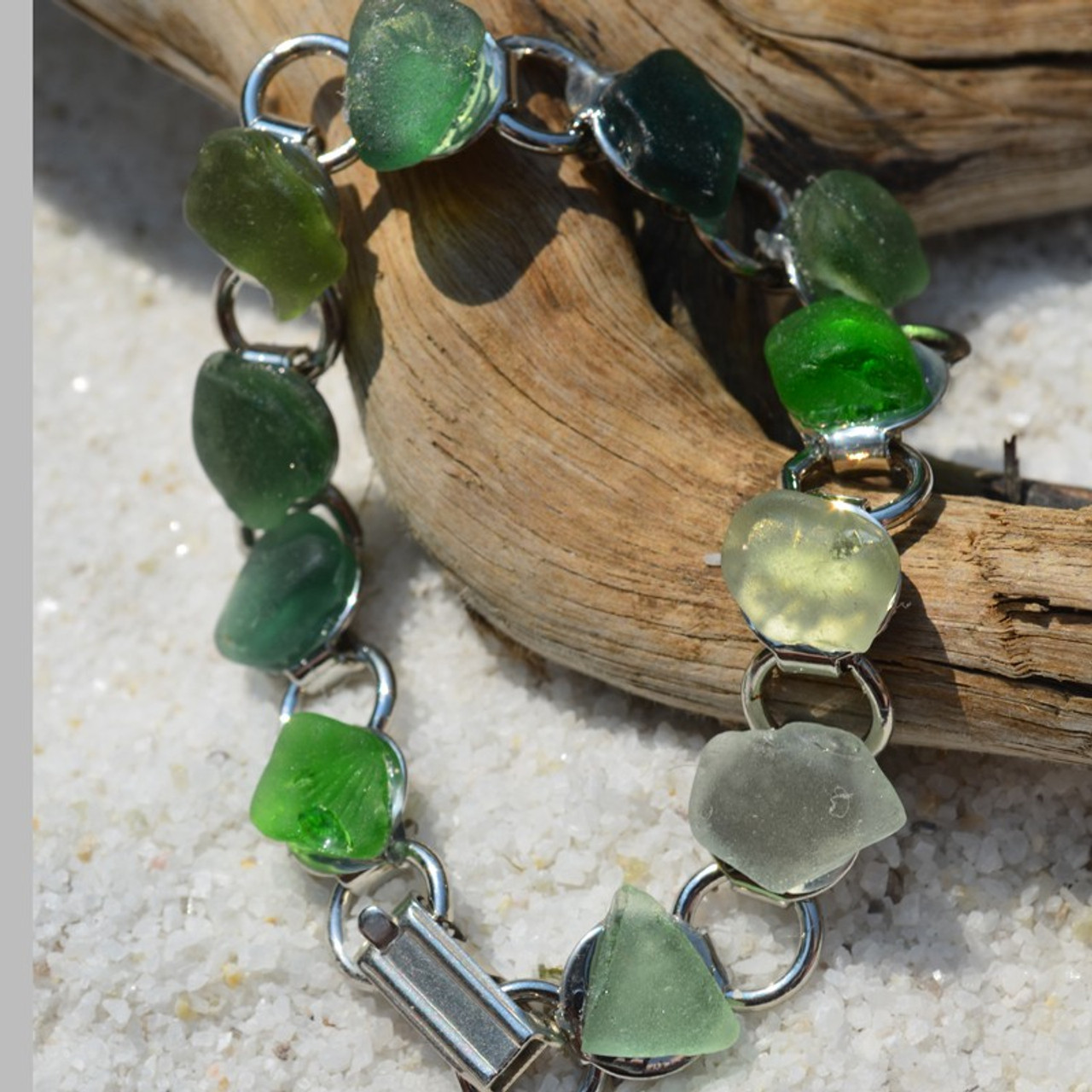 Surf Tumbled Green Sea Glass Bracelet