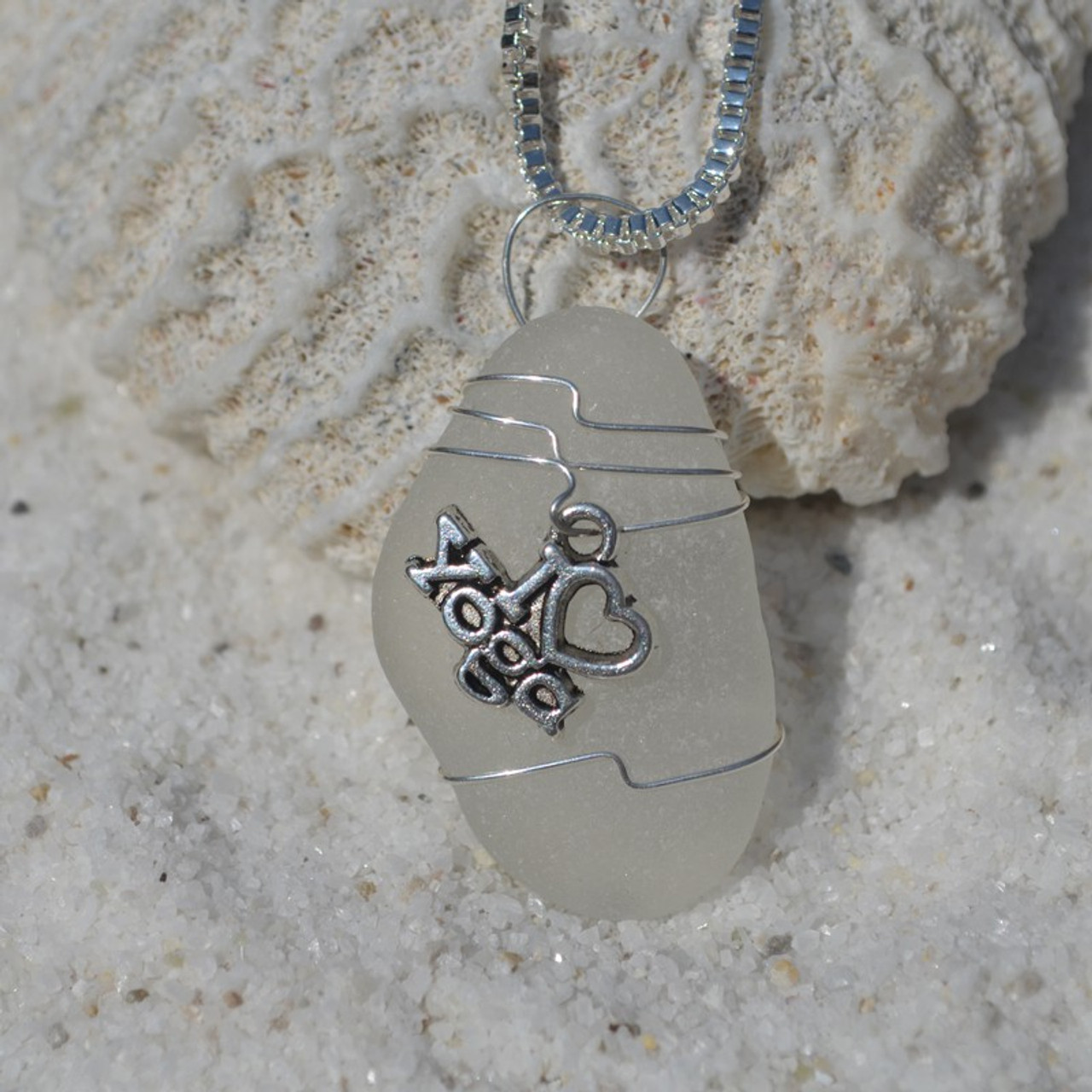 Genuine Sea Glass Necklace with a Silver I Love Yoga Charm - Choose the Color - Frosted, Green, Brown, or Aqua - Made to Order