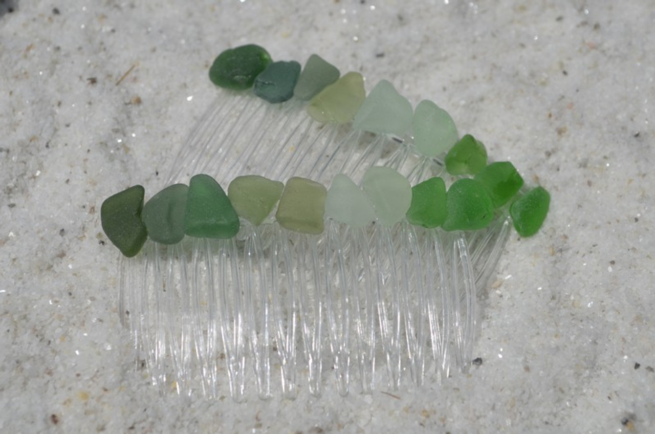 Green and Aqua Surf Tumbled Sea Glass Hair Combs