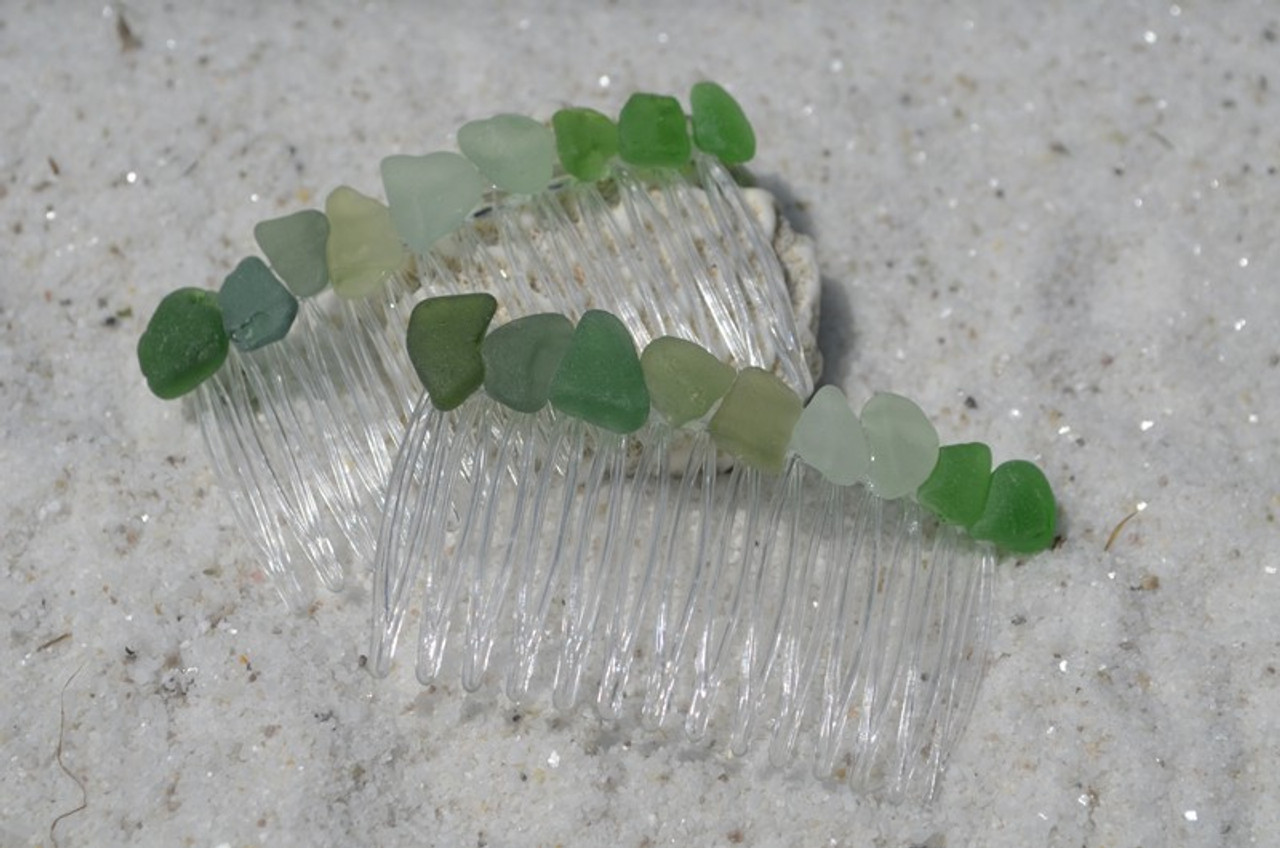 Green and Aqua Sea Glass Hair Combs