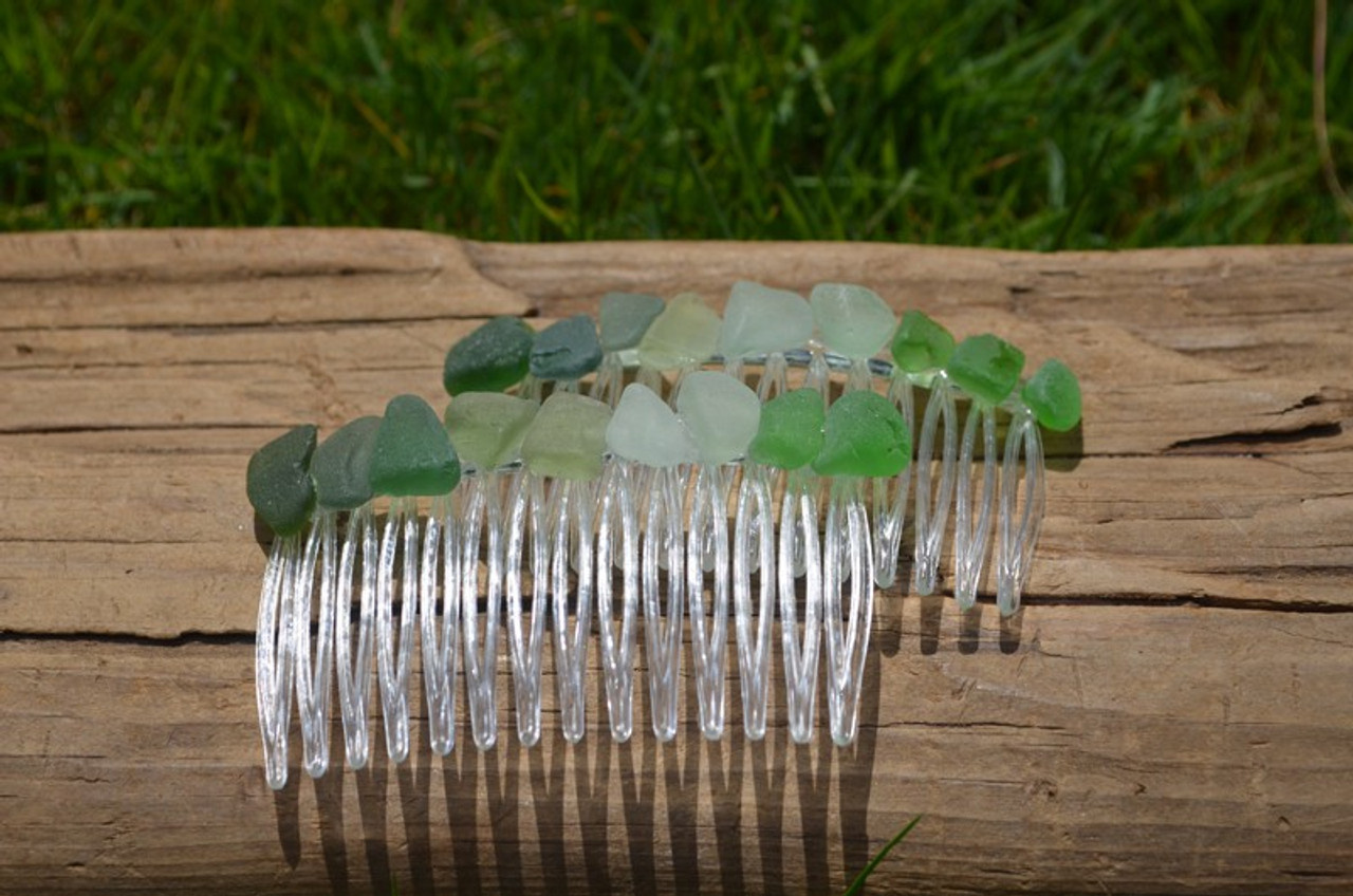 Surf Tumbled Green and Aqua Sea Glass Hair Combs