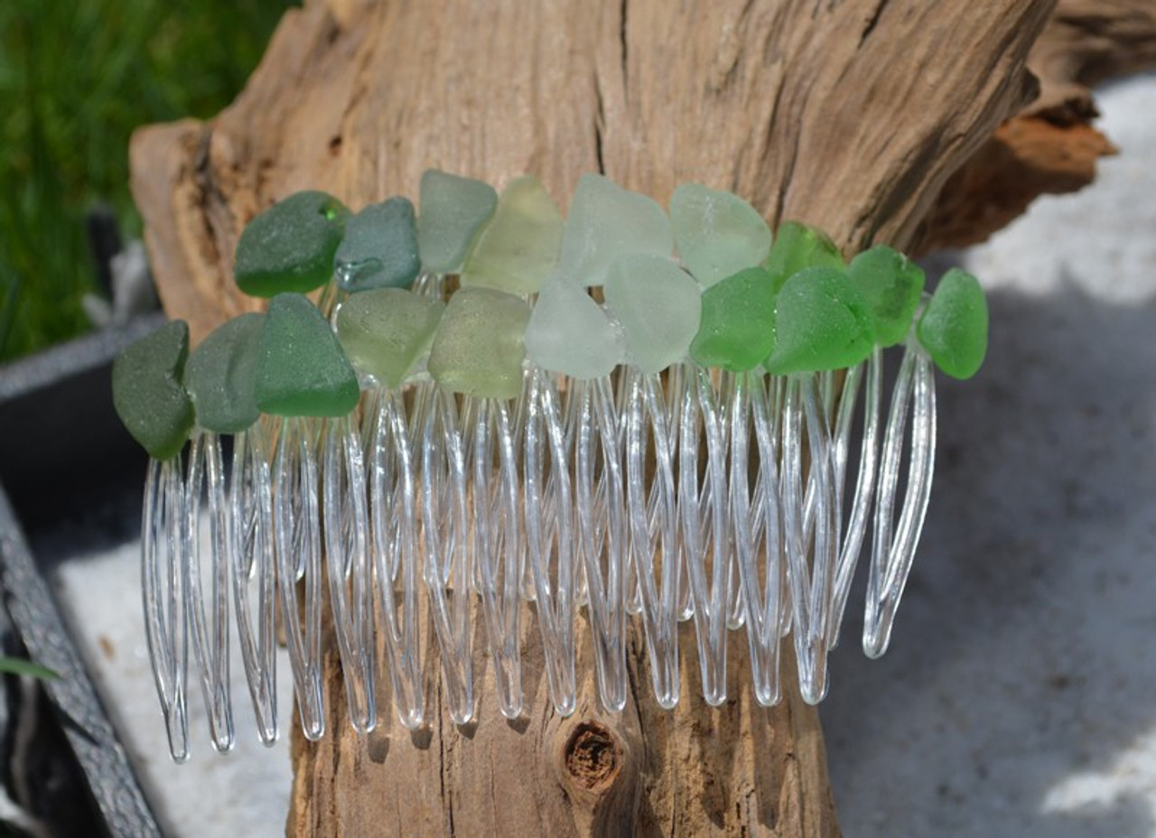 Green and Aqua Surf Tumbled Sea Glass Hair Combs