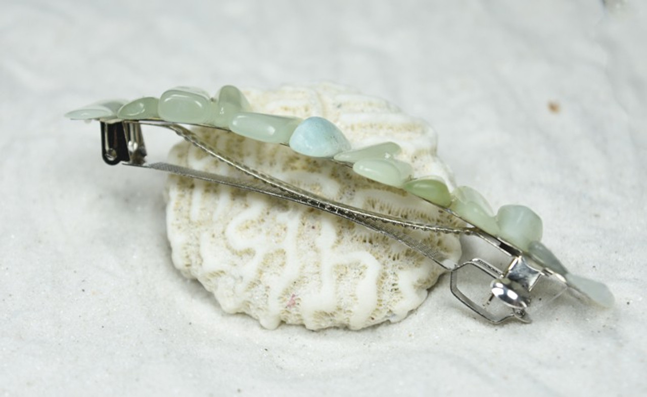 Green Jade Stone French Barrette Hair Clip 4