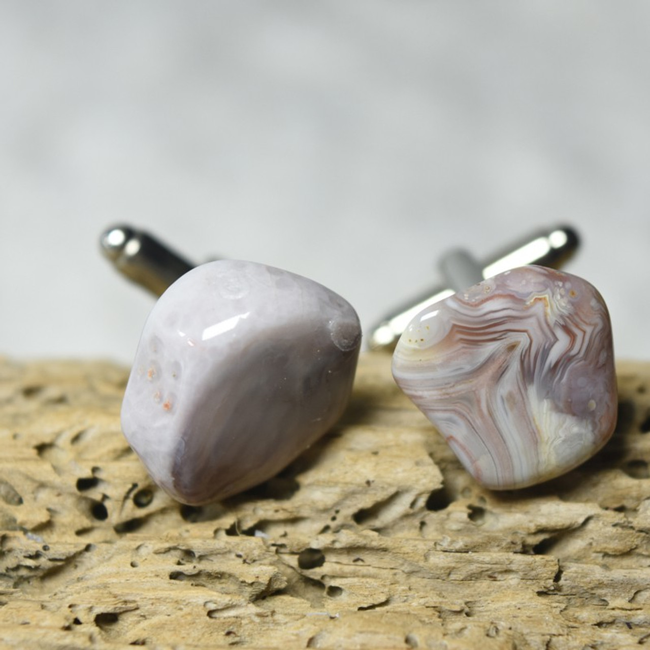 Pink Botswana Agate Stone Cufflinks