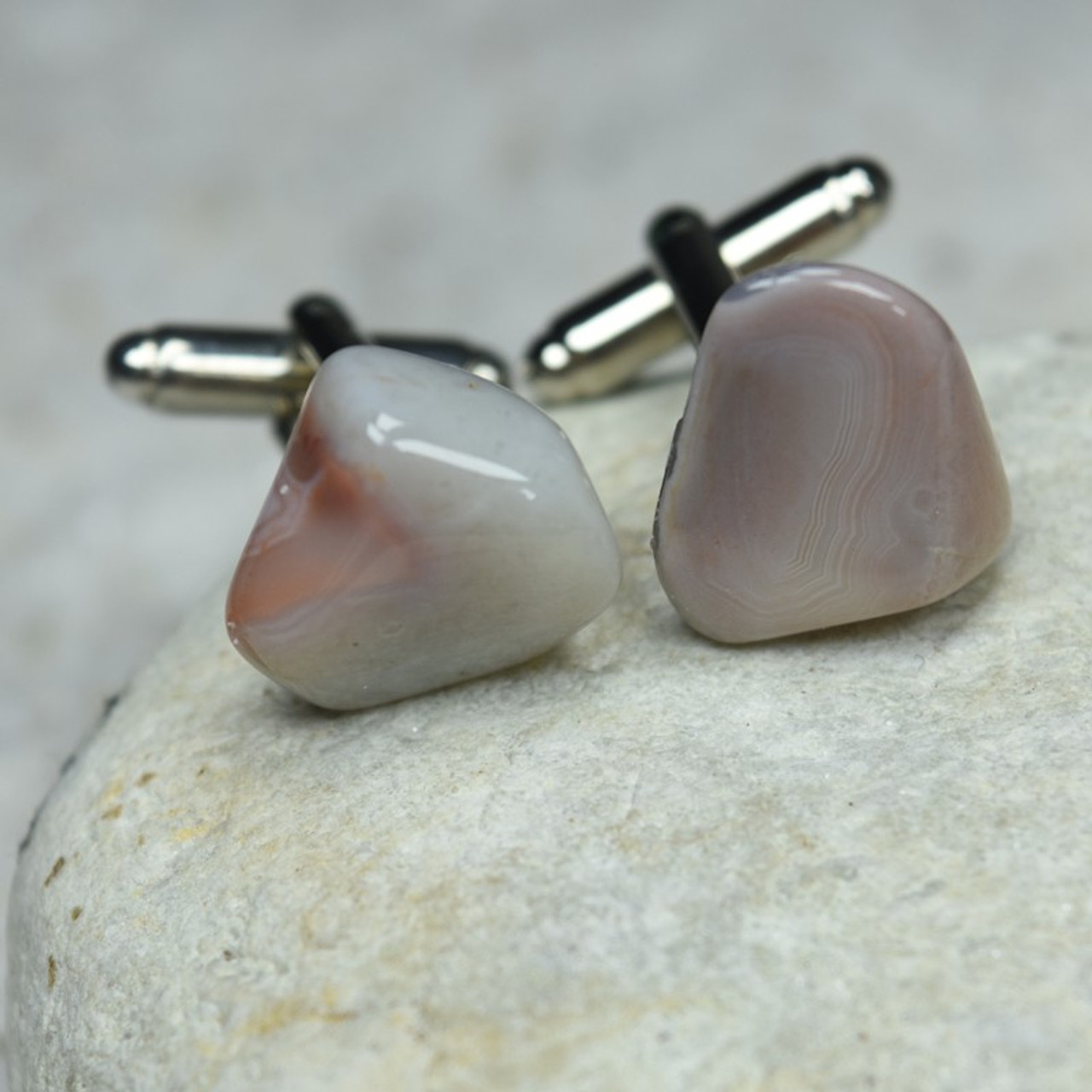 Tumbled Pink Botswana Agate Stone Cufflinks