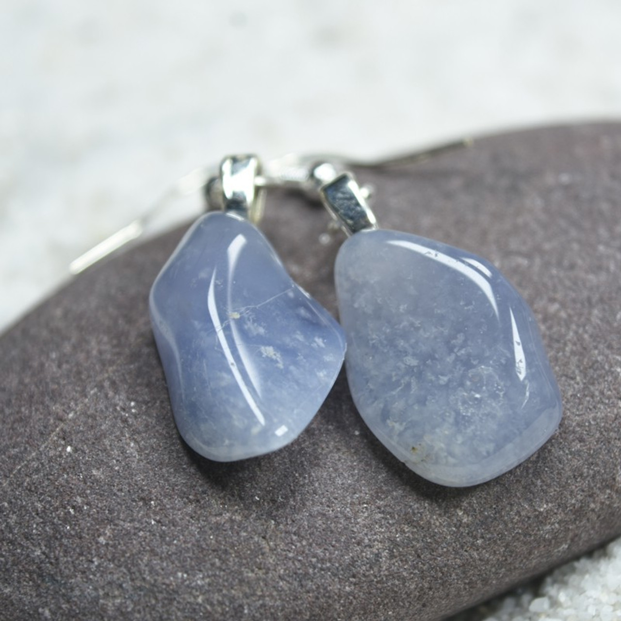 Dangling Blue Chalcedony Stone Earrings 