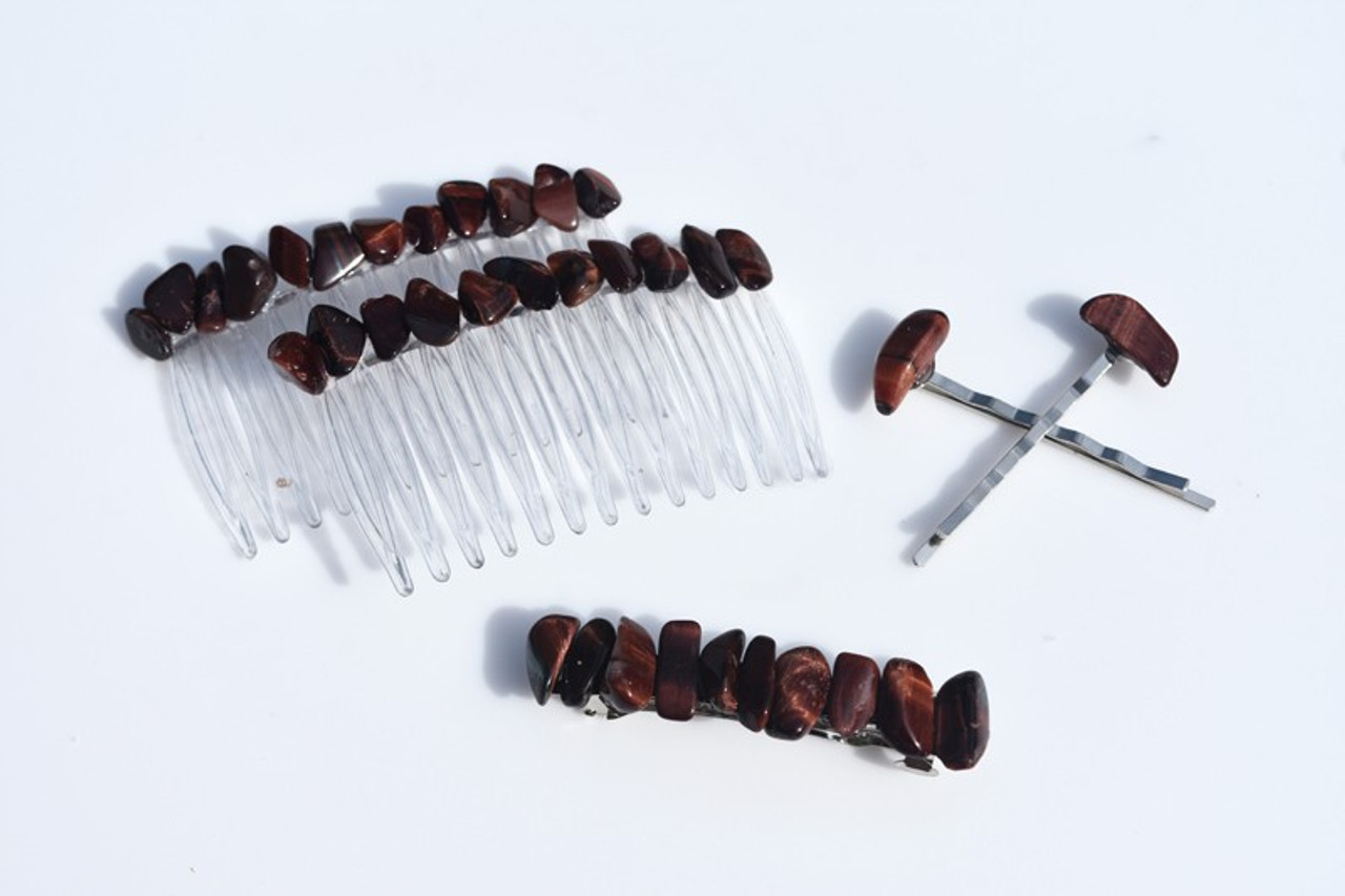 Red Tiger's Eye Stone Hair Clip Set