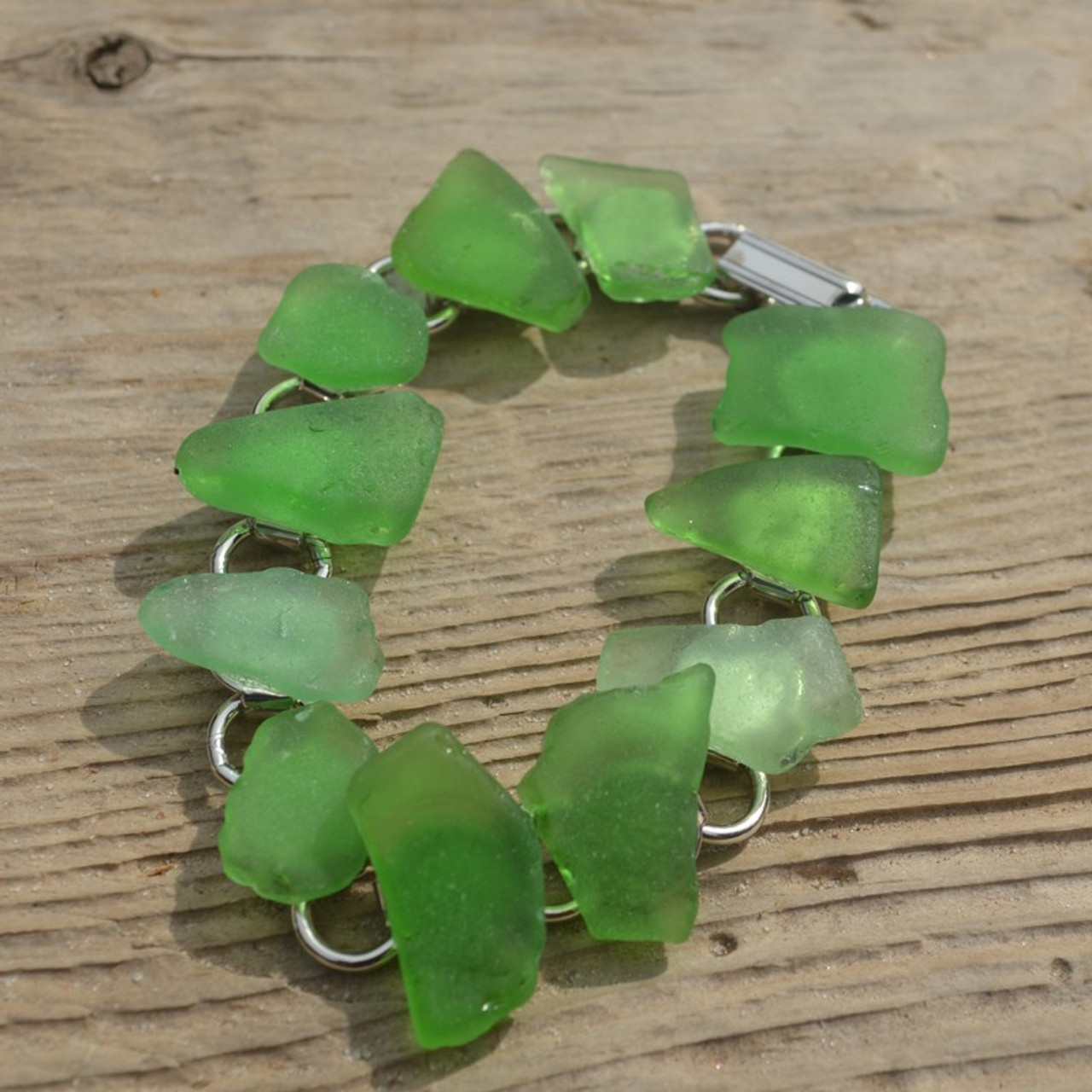 Kelly Green Surf Tumbled Sea Glass Charm Bracelet - Made to Order