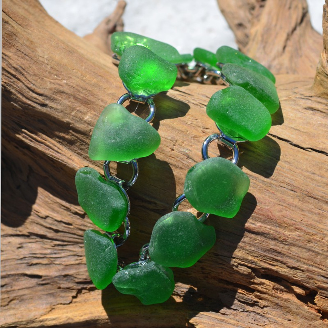 Surf Tumbled Green Sea Glass Bracelet