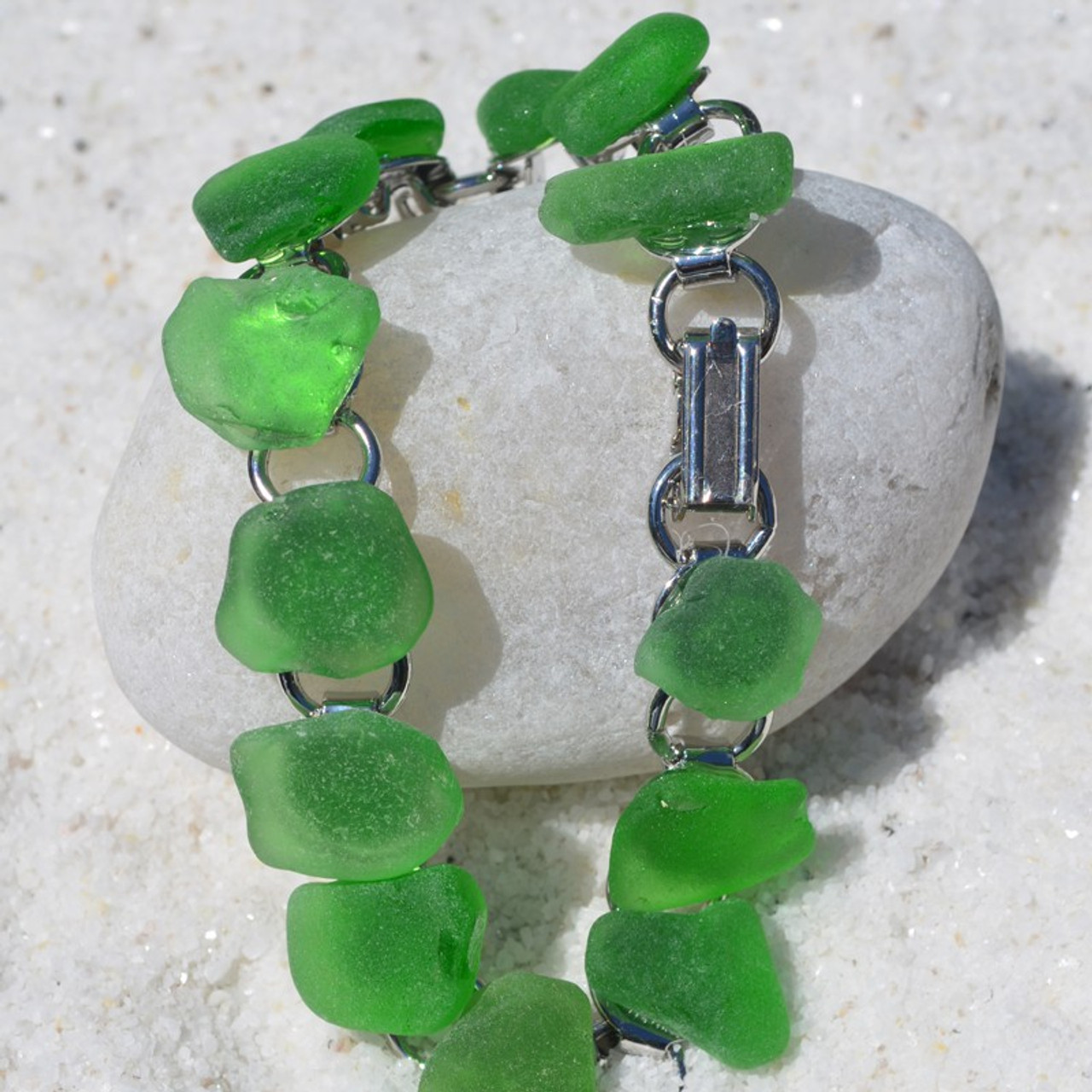 Green Sea Glass Charm Bracelet