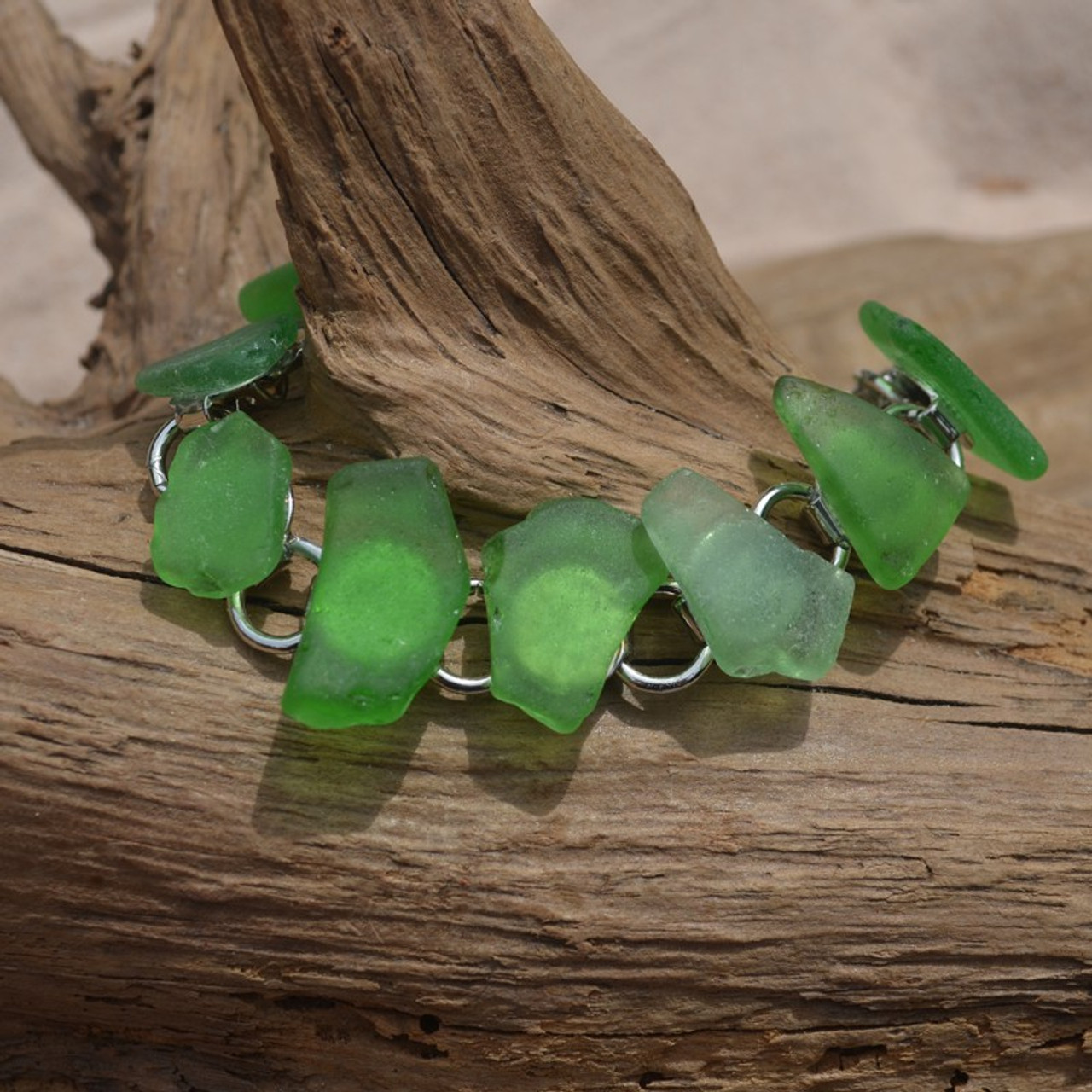 Genuine Surf Tumbled Kelly Green Sea Glass Bracelet