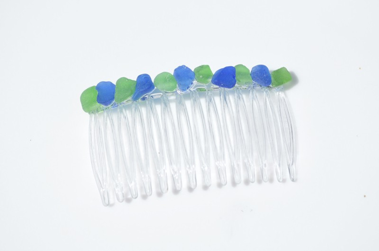 Blue and Green Sea Glass Hair Comb