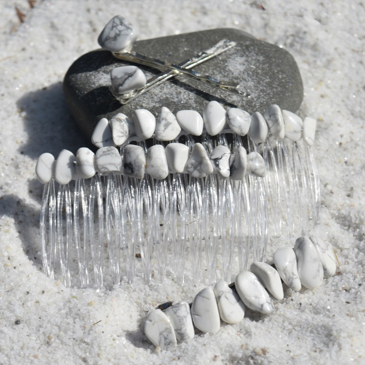 White Howlite Stone Hair Clip Set