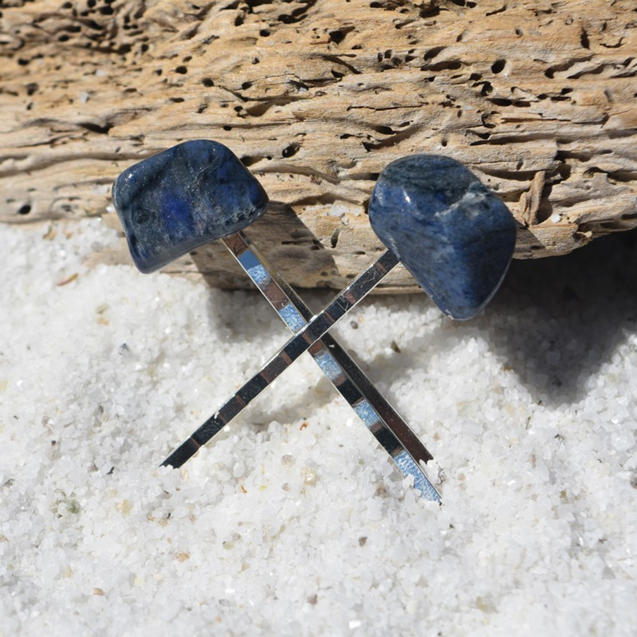 Tumbled Dumortierite  Stone Hair Pins