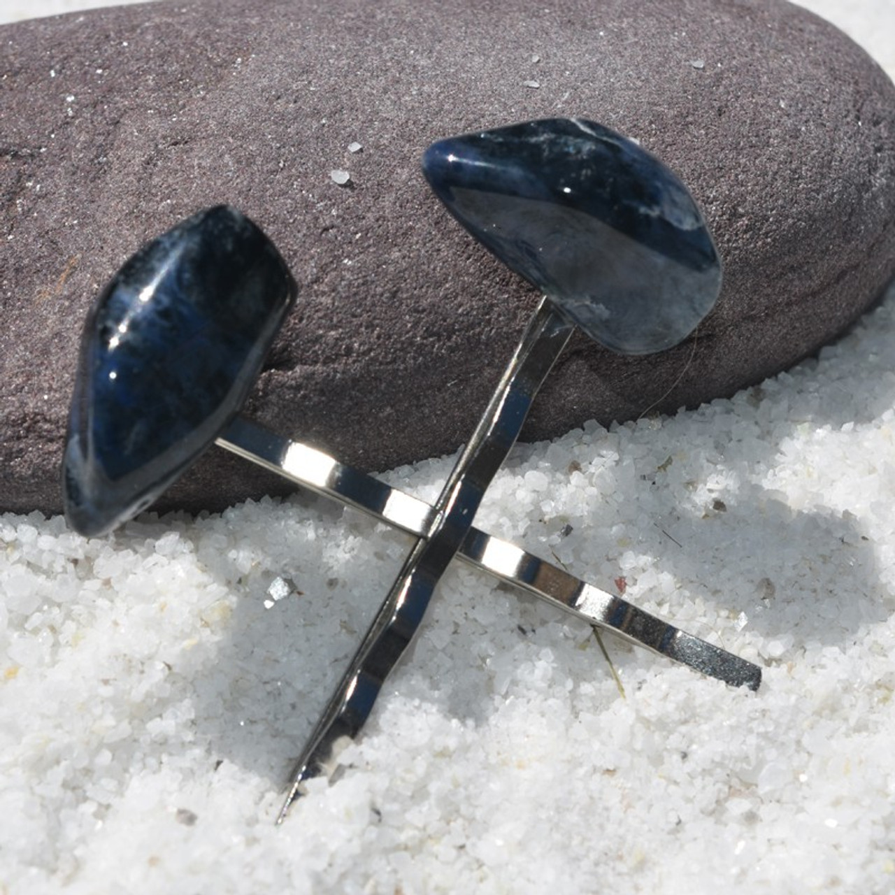 Tumbled Dumortierite  Stone Hair Pins