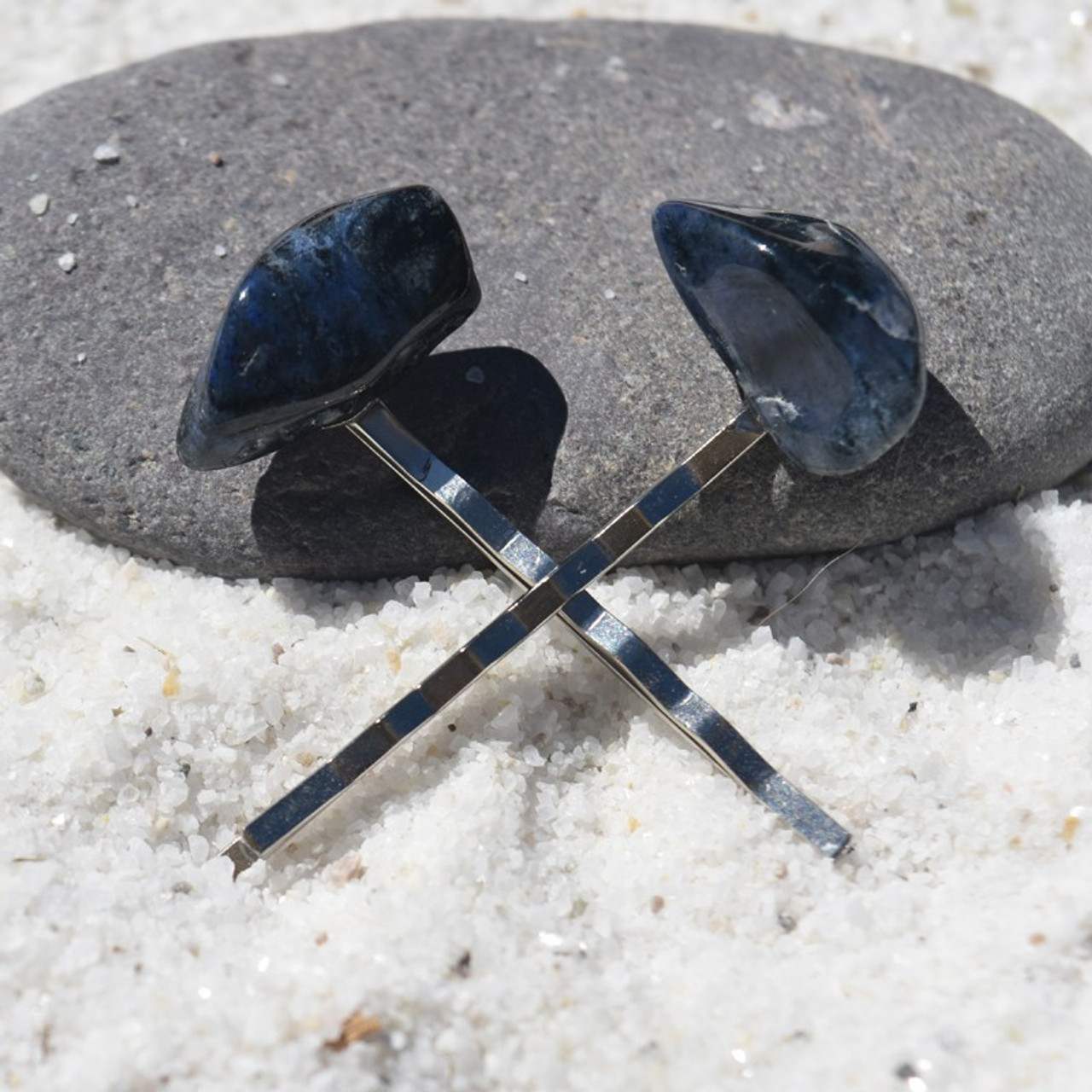 Tumbled Dumortierite  Stone Hair Pins