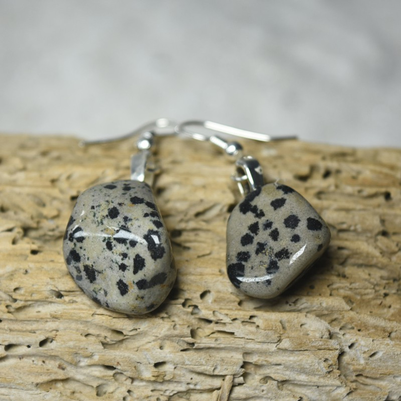 Tumbled Dalmatian Stone Dangling Earrings - 1 Set