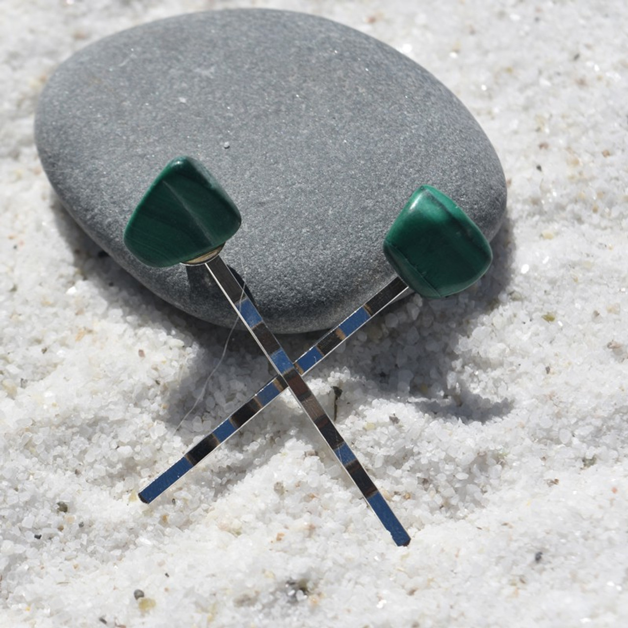 Malachite Stone Hair Pins