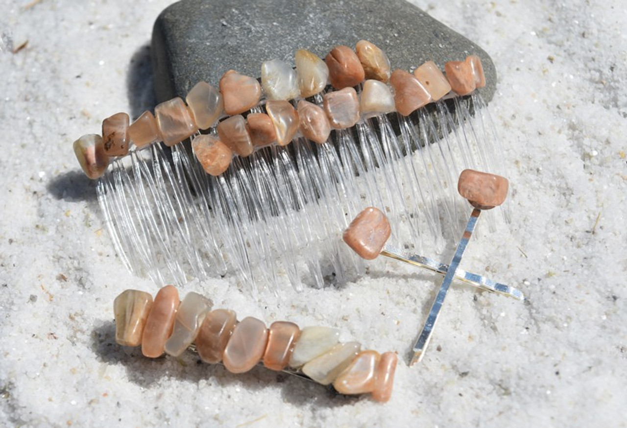 Tumbled Peach Moonstone Hair Clip Set