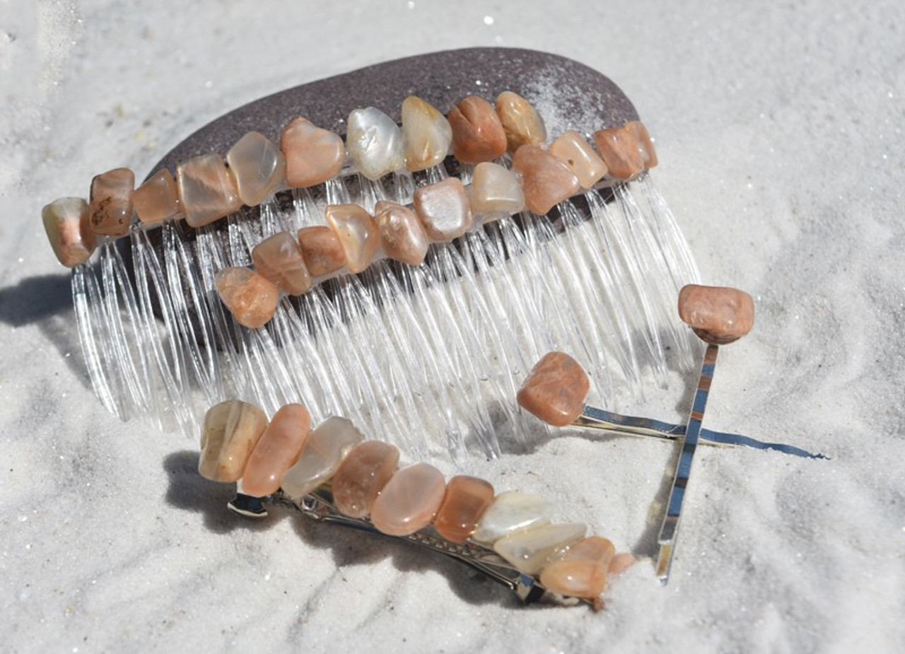 Peach Moonstone Hair Clip Set