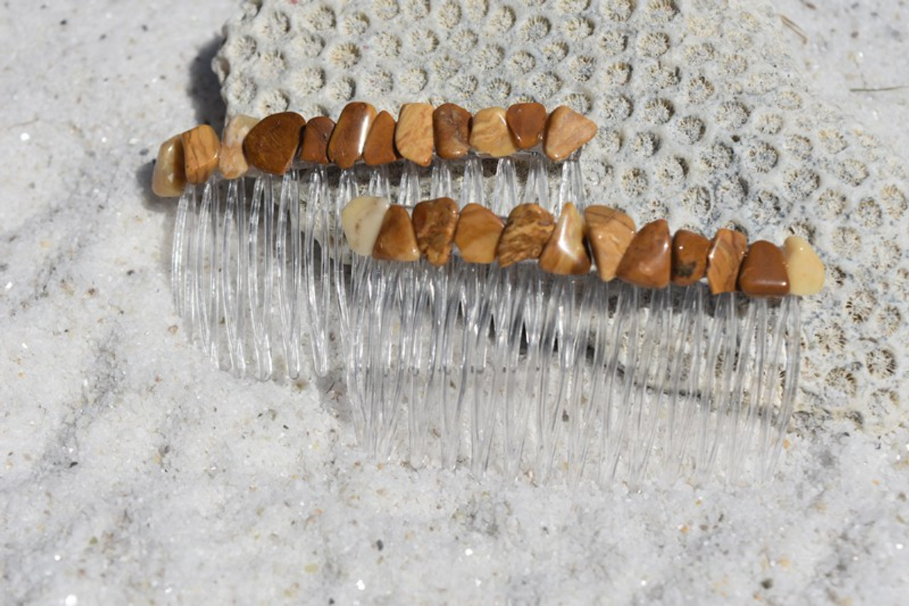 Yellow Jasper Stone Hair Combs