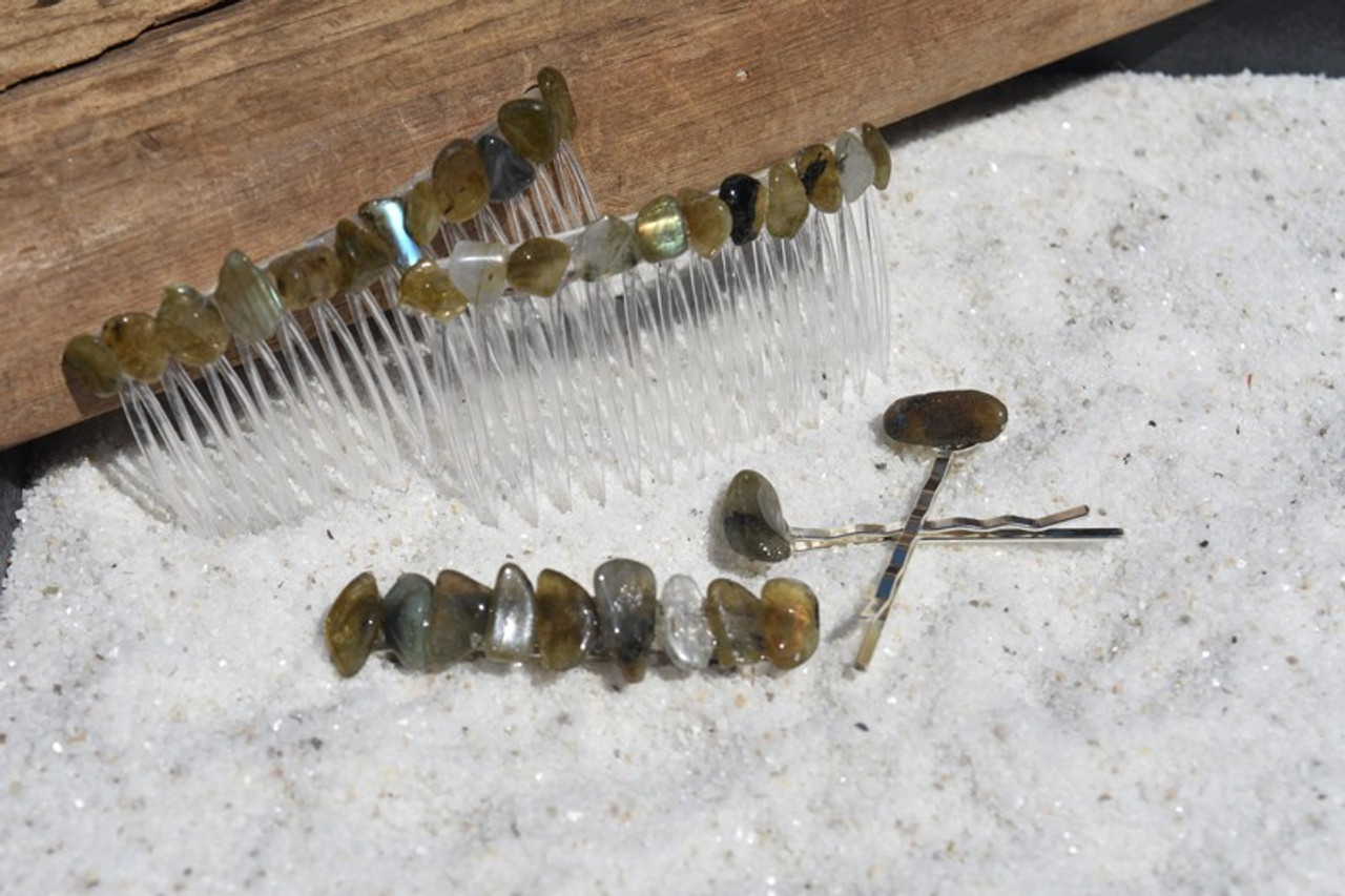 Labradorite Stone Hair Clip Set