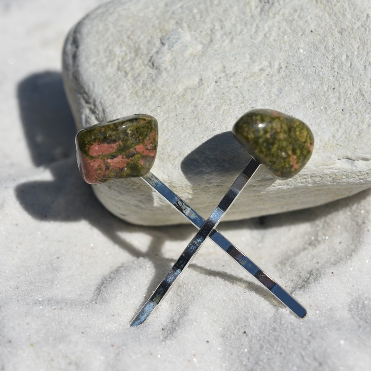 Unakite Jasper Stone Hair Pins  