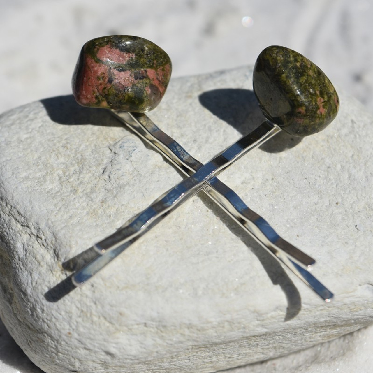 Tumbled Unakite Jasper Stone Hair Pins  