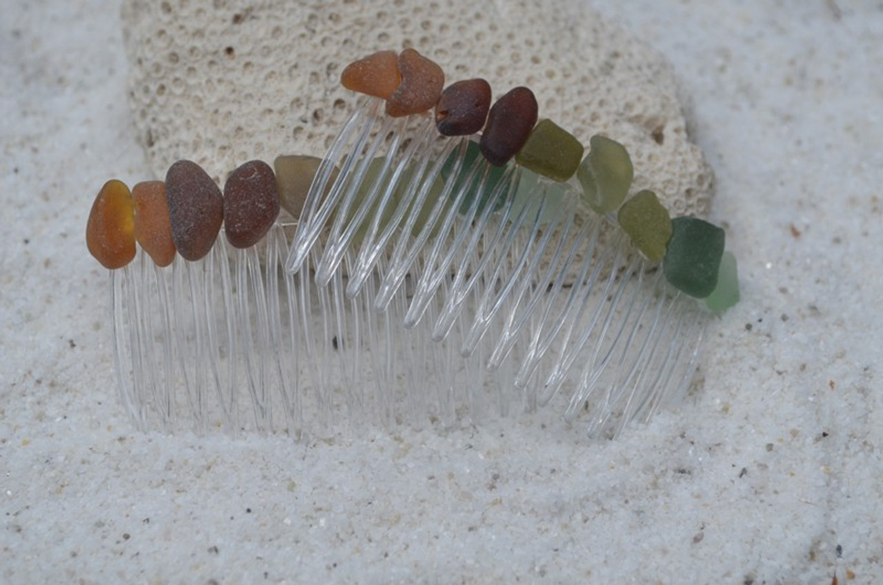Rainbow Sea Glass Hair Combs 
