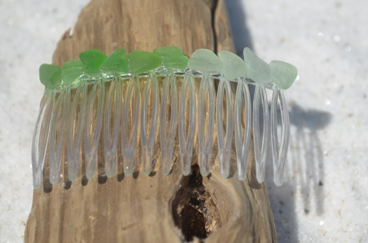 Surf Tumbled Green and Aqua Sea Glass Hair Comb