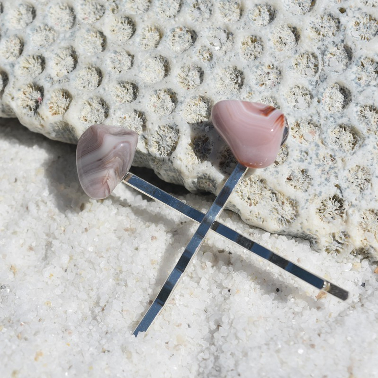 Pink Botswana Agate Stone Hair Pins