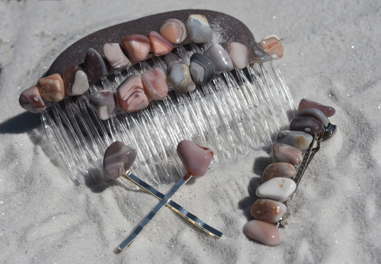 Botswana Agate Stone Hair Clip Set 