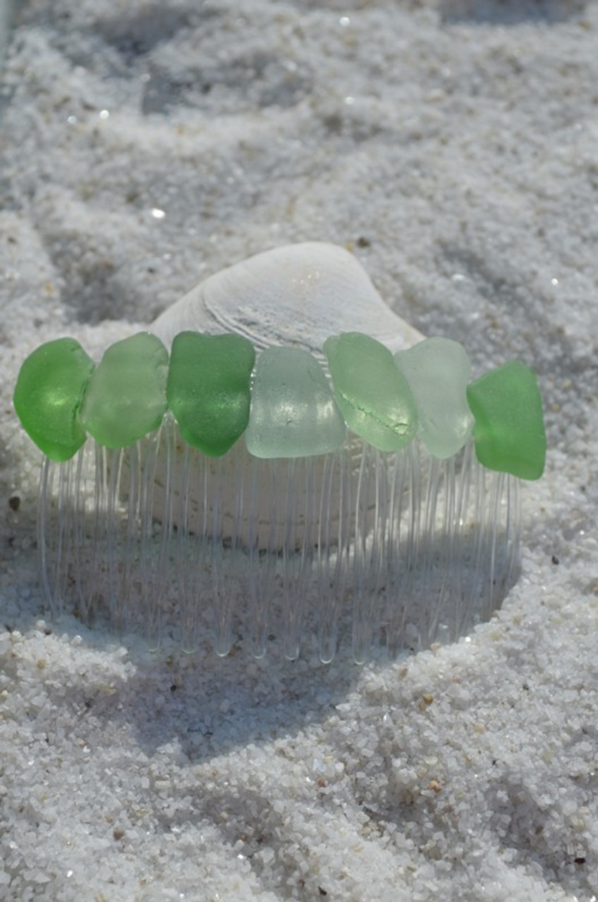 Shades of Green Sea Glass Hair Comb