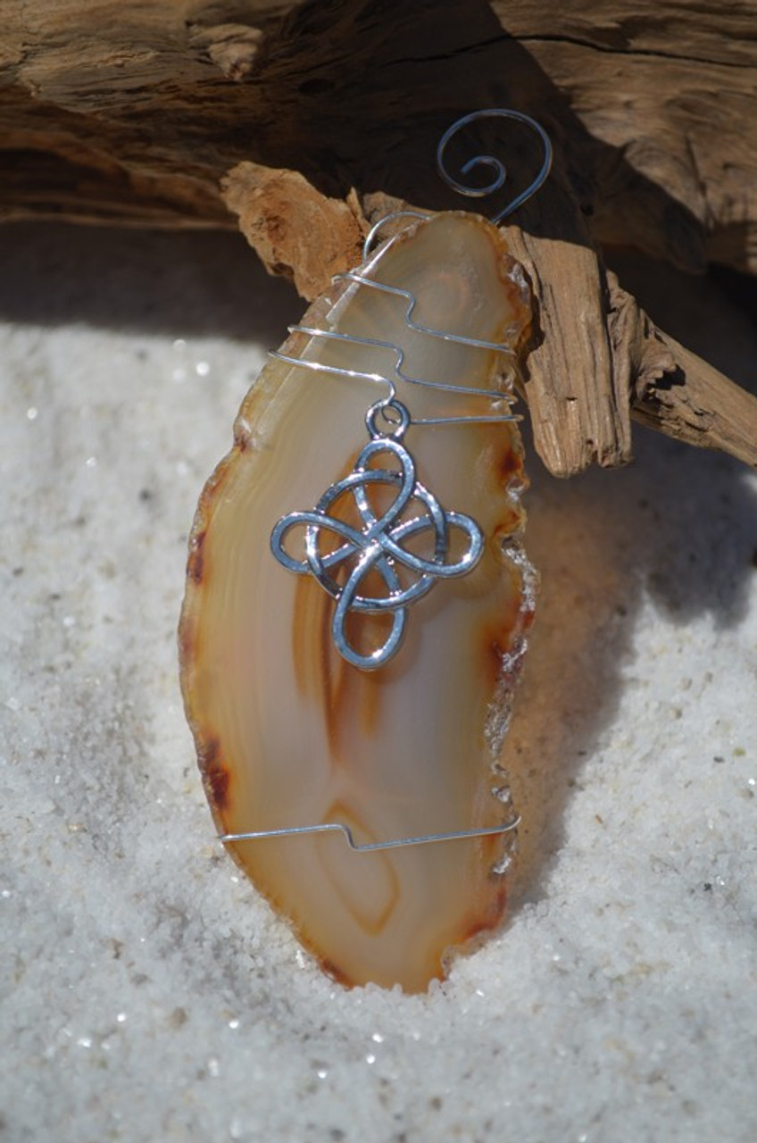 Agate Slice Ornament with Silver Celtic Cross Charm - Choose Your Agate Slice Color- Made to Order