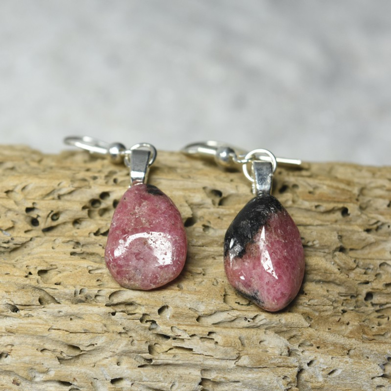 Tumbled  Rhodonite Stone Earrings