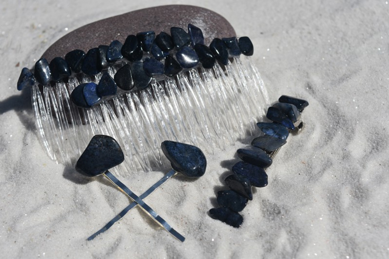 Blue Dumortierite Stone Hair Clip Set