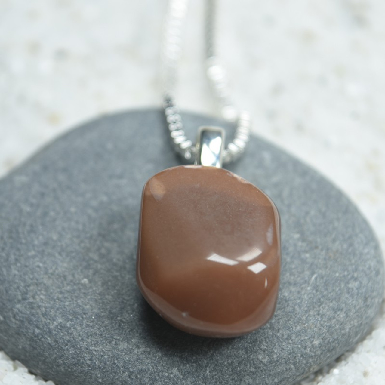 Custom Tumbled Peach Moonstone Necklace - Choose Sterling Silver Chain or Leather Cord - Quantity of 1