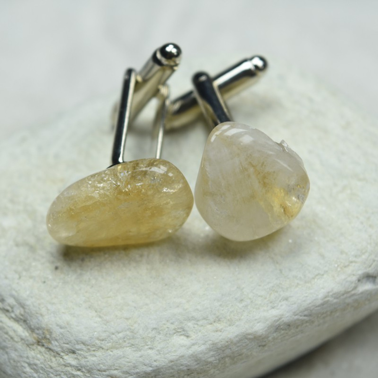 Custom Citrine Stone Cufflinks Handmade - 1 Set