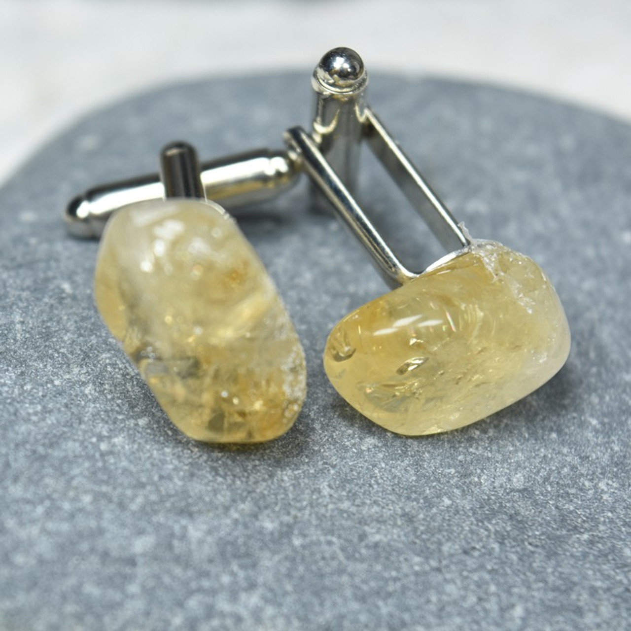 Custom Citrine Stone Cufflinks Handmade - 1 Set